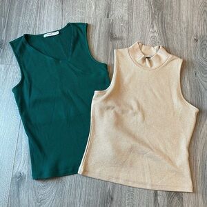 3/$35 Ricki’s tank tops SET in a gold sparkle and green asymmetrical neckline.